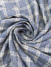 Lapis Blue/White/Tan 100% Linen Yarn-Dyed Plaid Shirt Weight Woven 56W