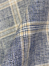 Lapis Blue/White/Tan 100% Linen Yarn-Dyed Plaid Shirt Weight Woven 56W