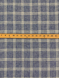 Lapis Blue/White/Tan 100% Linen Yarn-Dyed Plaid Shirt Weight Woven 56W