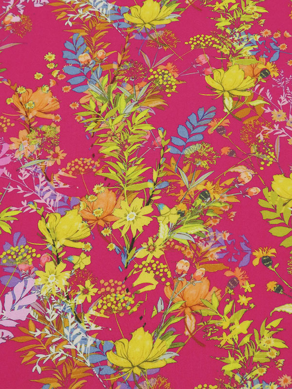 Fruit Punch Pink/Citrine Yellow/Primrose/Multi 100% Rayon Floral Print Challis 56W