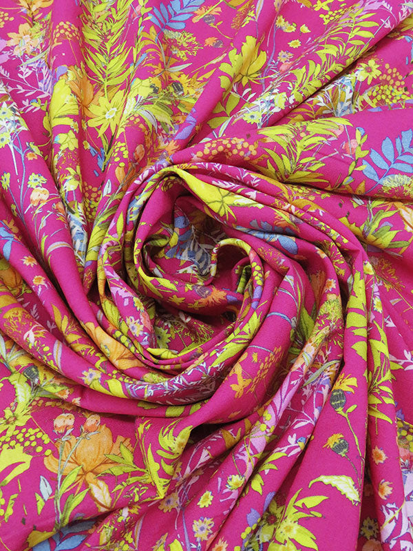 Fruit Punch Pink/Citrine Yellow/Primrose/Multi 100% Rayon Floral Print Challis 56W