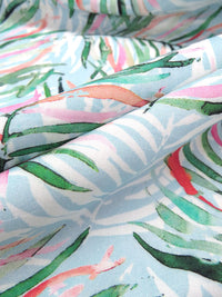 Clover Green/Light Sky Blue/Taffy Pink/Multi 100% Rayon Overlapping Watercolor Foliage Print Challis 56W