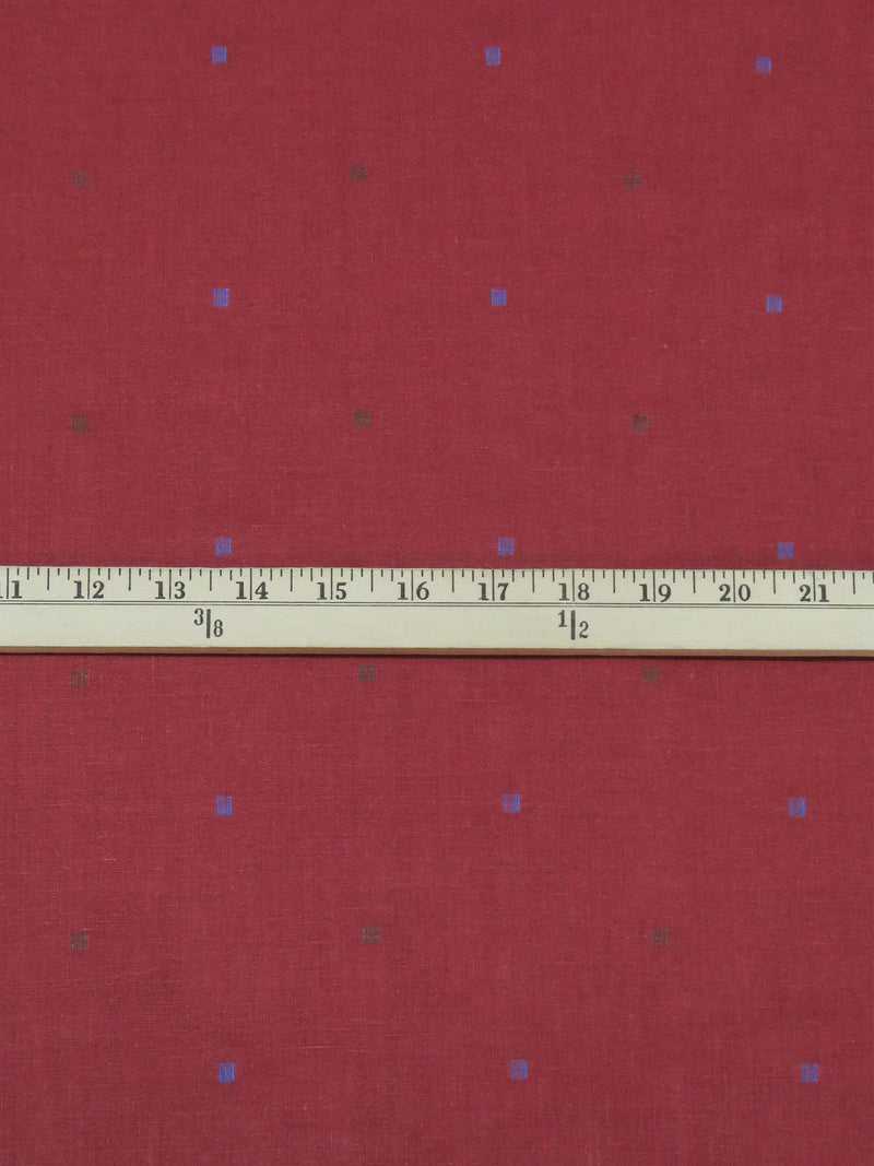 Vivid Auburn Red/Dark Cornflower/Olive 100% Linen Mini Square Weave Shirt Weight Woven 57W