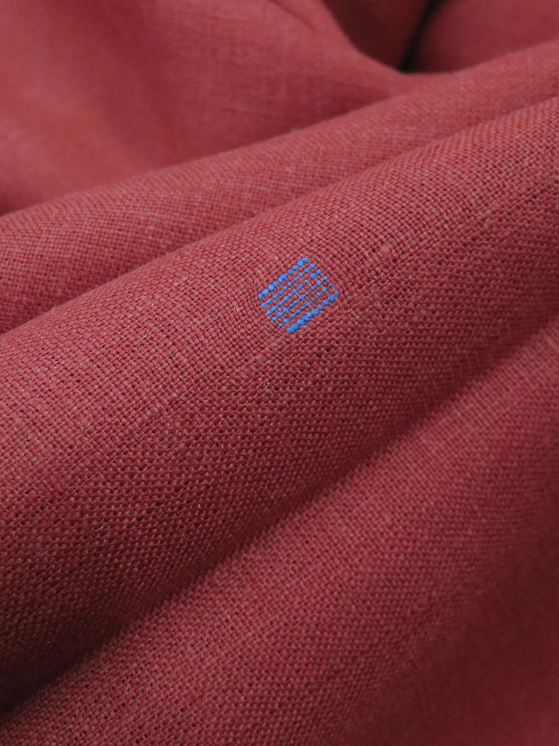 Vivid Auburn Red/Dark Cornflower/Olive 100% Linen Mini Square Weave Shirt Weight Woven 57W