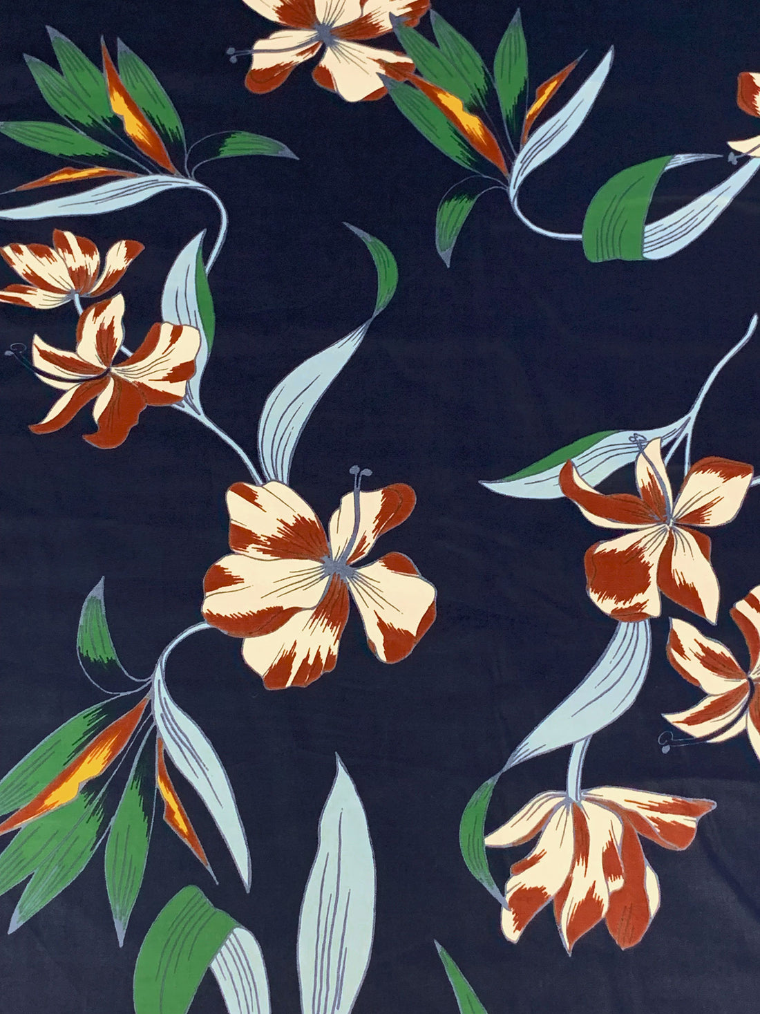 Navy Blue/Deep Copper Red/Champagne/Multi 100% Cotton Floral Print Twill Shirting 58W