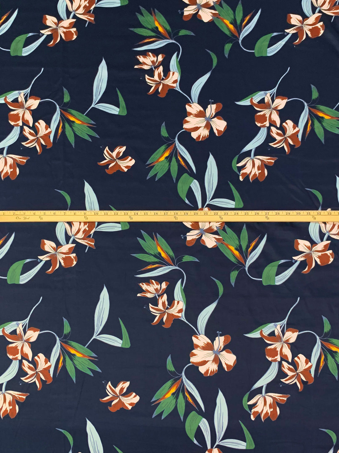 Navy Blue/Deep Copper Red/Champagne/Multi 100% Cotton Floral Print Twill Shirting 58W