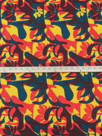Scarlet/Dark Jungle Green/Marigold/Burnt Plum 100% Cotton Overlapping Tropical Print Poplin Shirting 58W