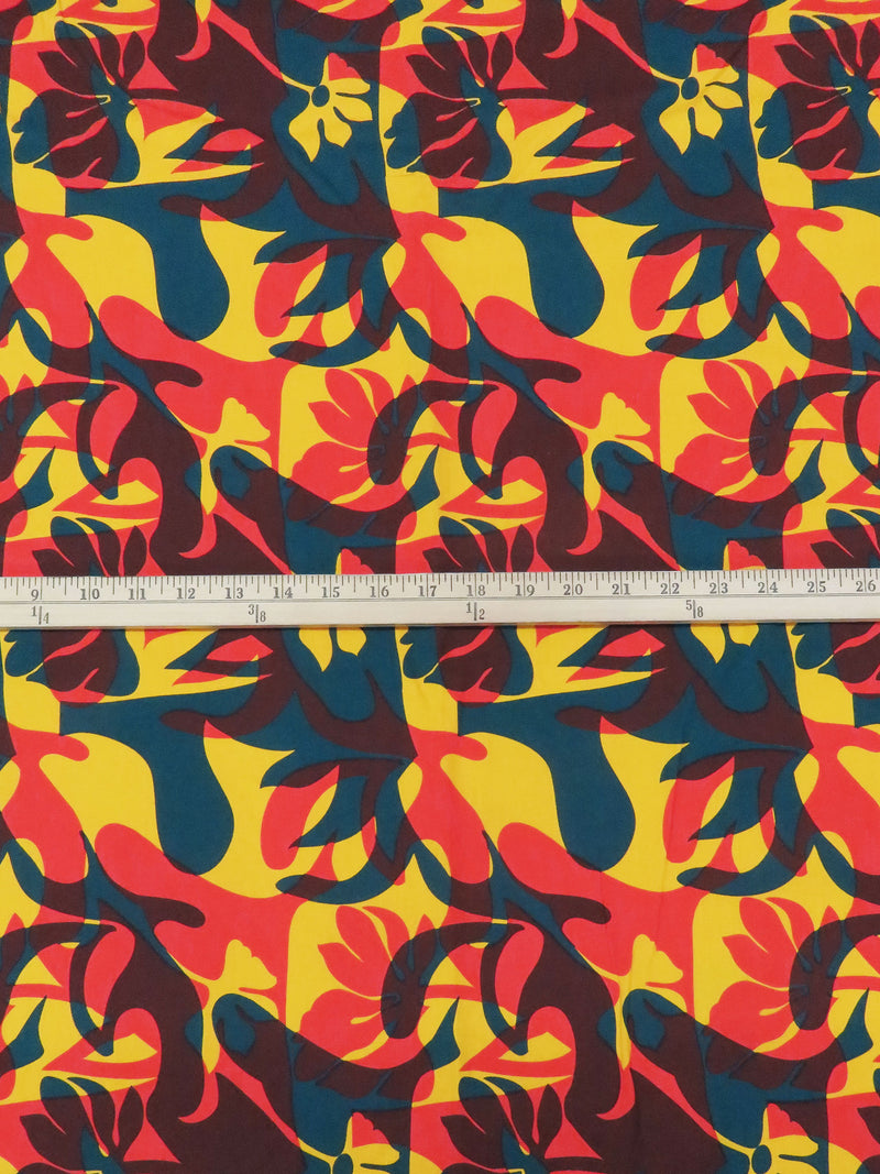 Scarlet/Dark Jungle Green/Marigold/Burnt Plum 100% Cotton Overlapping Tropical Print Poplin Shirting 58W