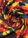 Scarlet/Dark Jungle Green/Marigold/Burnt Plum 100% Cotton Overlapping Tropical Print Poplin Shirting 58W
