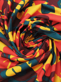 Scarlet/Dark Jungle Green/Marigold/Burnt Plum 100% Cotton Overlapping Tropical Print Poplin Shirting 58W