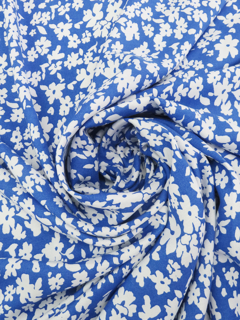 Celtic Blue/White 100% Rayon Floral Print Challis 58W