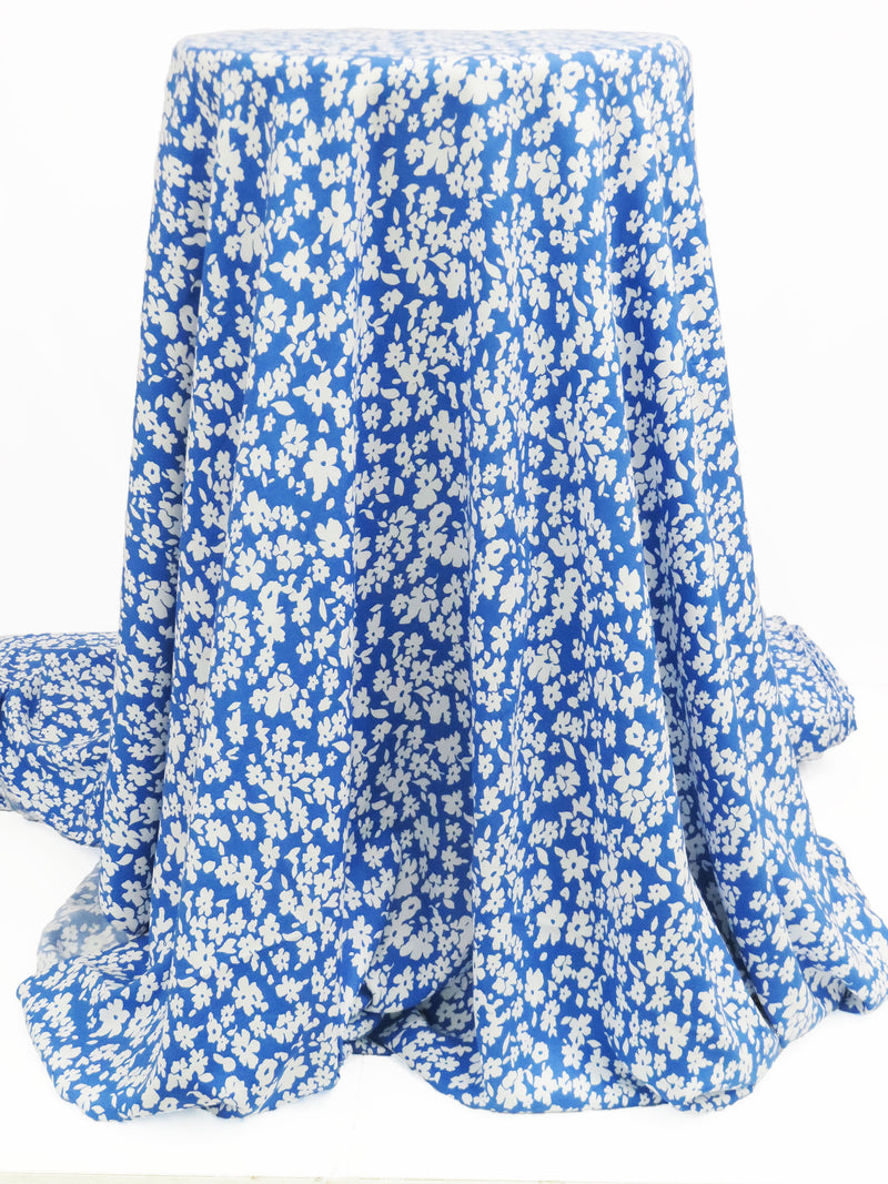 Celtic Blue/White 100% Rayon Floral Print Challis 58W