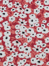 Deep Carmine/Terracotta Peach/White/Black 100% Rayon Floral Print Challis 54W