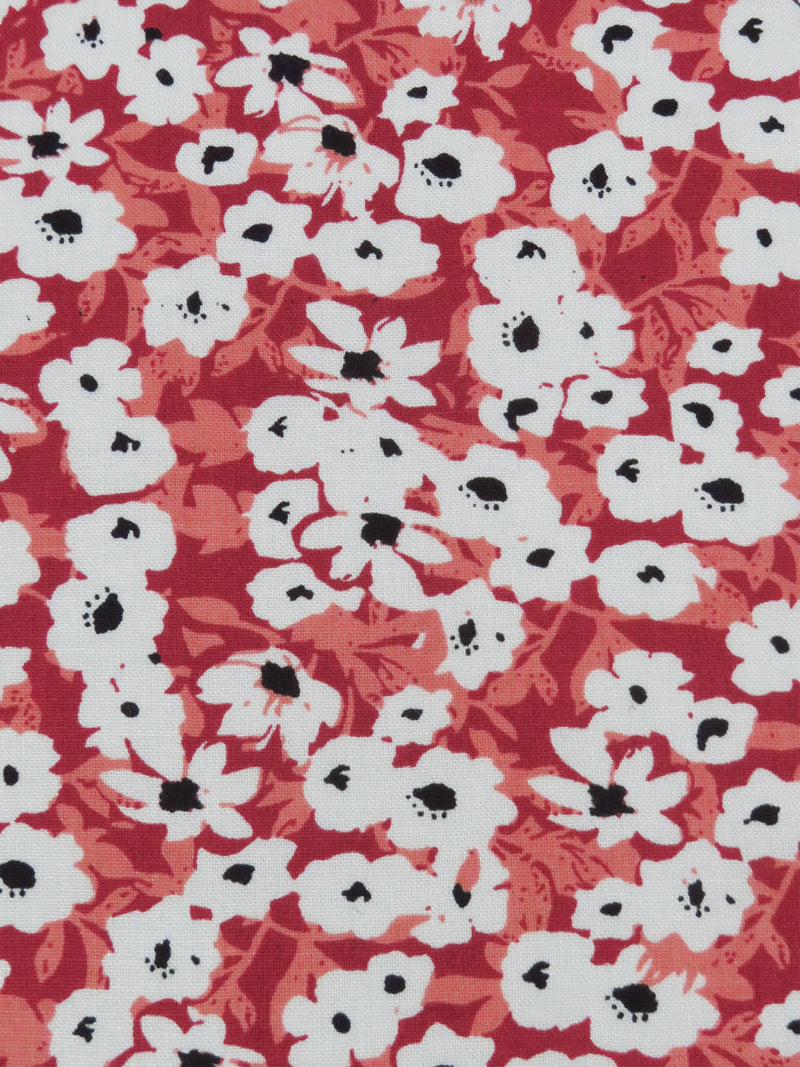 Deep Carmine/Terracotta Peach/White/Black 100% Rayon Floral Print Challis 54W