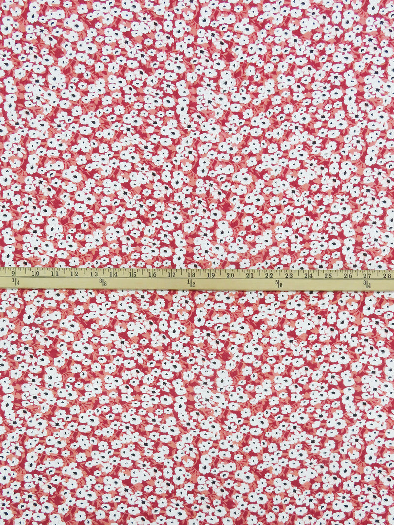 Deep Carmine/Terracotta Peach/White/Black 100% Rayon Floral Print Challis 54W