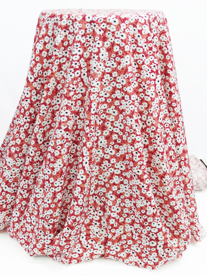 Deep Carmine/Terracotta Peach/White/Black 100% Rayon Floral Print Challis 54W