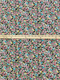 Turquoise Surf/Fiery Rose/Mango/Black/White 100% Cotton Floral Print Poplin Shirting 58W