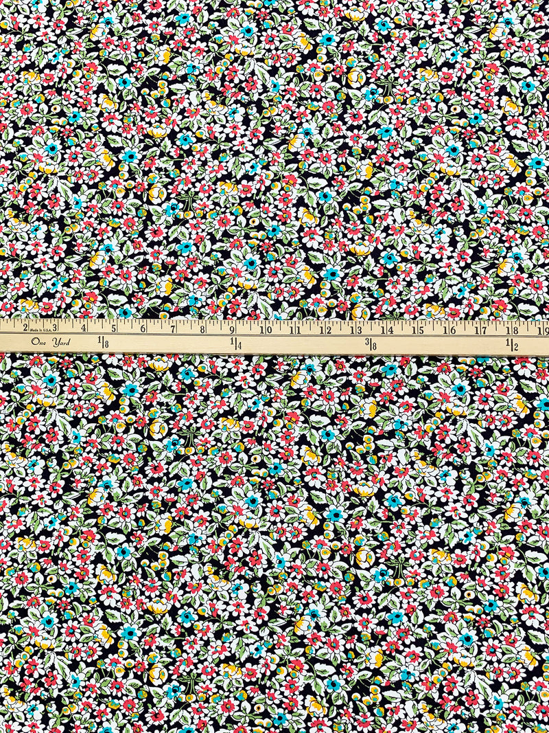 Turquoise Surf/Fiery Rose/Mango/Black/White 100% Cotton Floral Print Poplin Shirting 58W