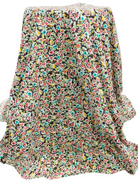 Turquoise Surf/Fiery Rose/Mango/Black/White 100% Cotton Floral Print Poplin Shirting 58W