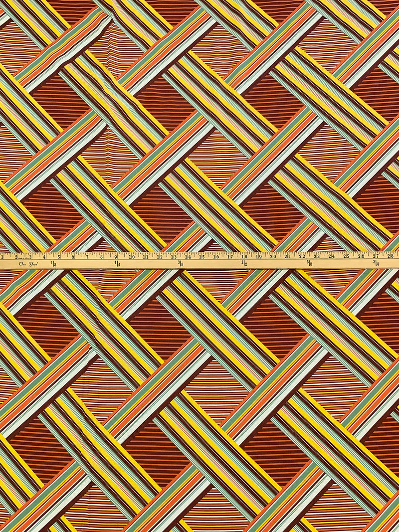Dandelion/Chestnut/White/Deep Carrot 100% Cotton Multi-Stripe Lattice Print Poplin Shirting 56W