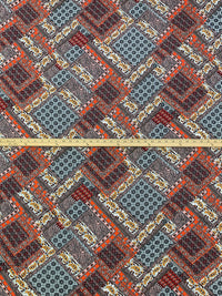 Flame/Ash Gray/White/Multi 100% Rayon Ornate Floral Paisley Print Challis 54W