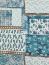 Teal Blue/Palest Robin Egg Blue/Bronze 100% Cotton Paisley & Floral Framework Print Poplin Shirting 56W