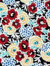 Crimson Red/Dark Cornflower Blue/White/Black 100% Cotton Floral Print Poplin Shirting 56W