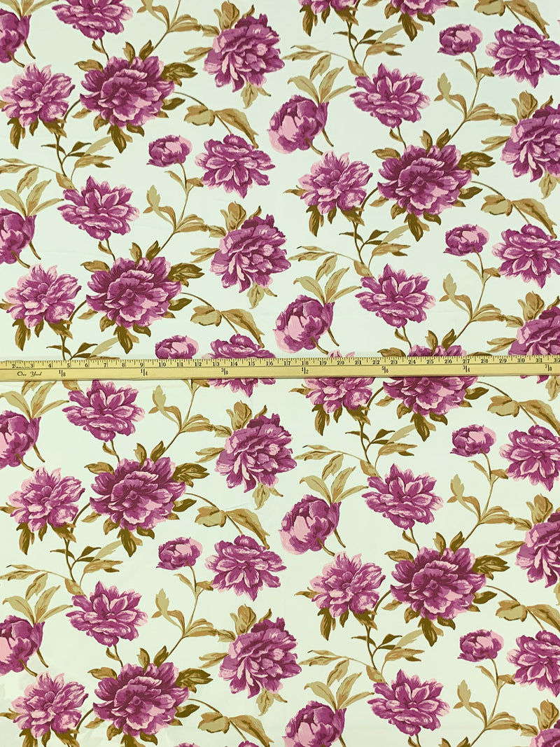 Boysenberry/Alabaster/Deep Bronze/Multi 100% Cotton Floral Print Poplin Shirting 58W