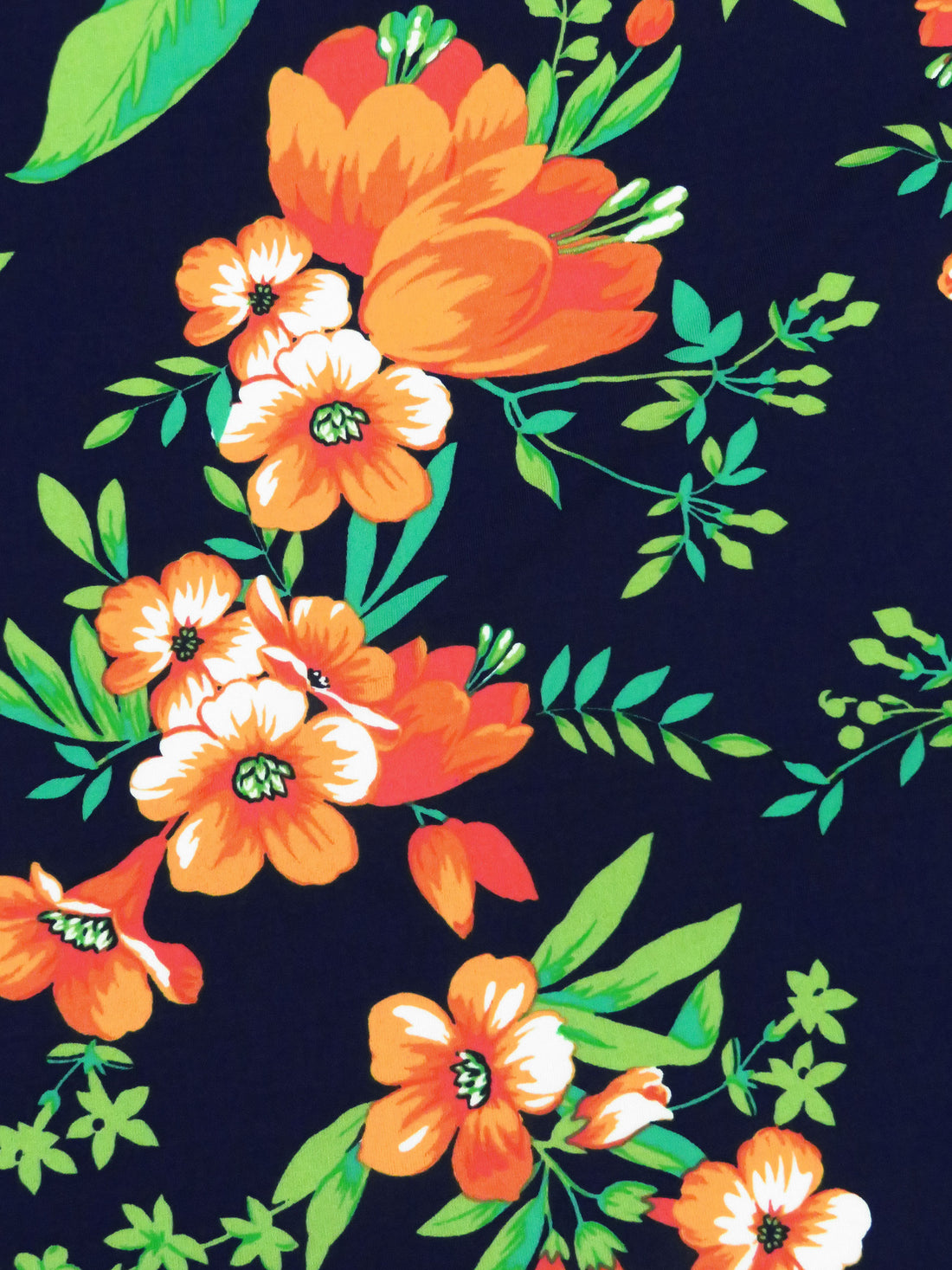 Muted Dark Navy/Orange Soda/Kiwi/Multi Polyester/Lycra Floral Print ITY Knit - NY Designer - 58W