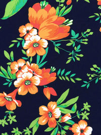 Muted Dark Navy/Orange Soda/Kiwi/Multi Polyester/Lycra Floral Print ITY Knit - NY Designer - 58W