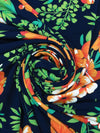 Muted Dark Navy/Orange Soda/Kiwi/Multi Polyester/Lycra Floral Print ITY Knit - NY Designer - 58W