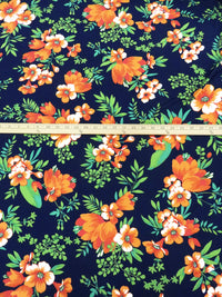 Muted Dark Navy/Orange Soda/Kiwi/Multi Polyester/Lycra Floral Print ITY Knit - NY Designer - 58W