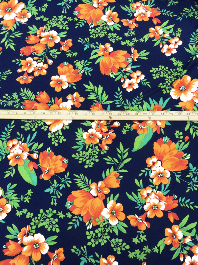 Muted Dark Navy/Orange Soda/Kiwi/Multi Polyester/Lycra Floral Print ITY Knit - NY Designer - 58W