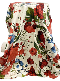Off-White/Deep Autumn Red/Dark Cerulean/Multi Cotton/Modal/Lycra Berry Floral Print Stretch Corduroy - NY Designer - 51W
