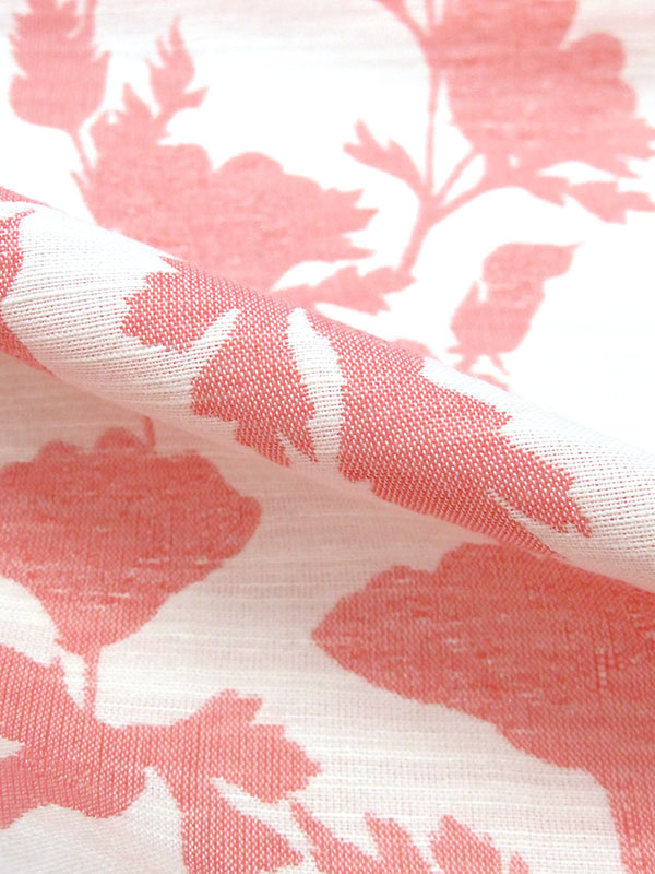 Cherry Pink/Soft White Cotton/Polyester/Rayon Floral Design Jacquard - NY Designer - 62W