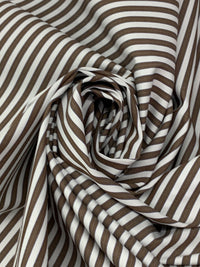 White/Coffee/Dark Blue 100% Cotton Vertical Stripe Weave Shirting 58W