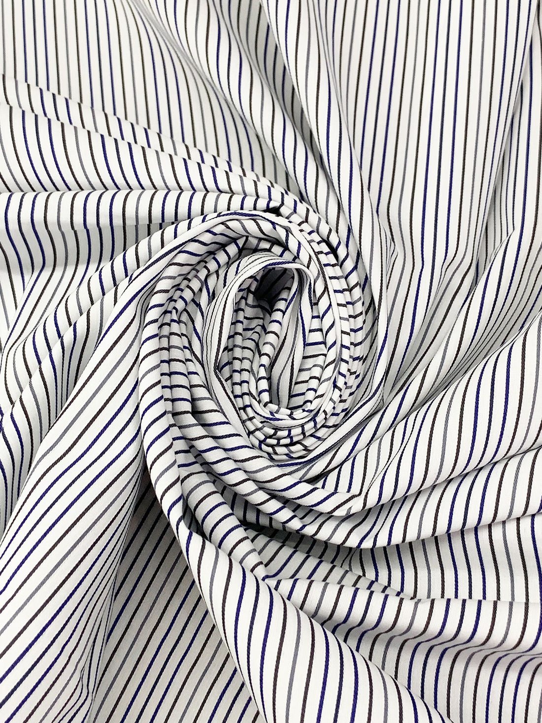 White/Dark Gunmetal/Dark Royal Blue/Multi 100% Cotton Vertical Stripe Weave Shirting 60W