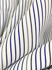 White/Dark Gunmetal/Dark Royal Blue/Multi 100% Cotton Vertical Stripe Weave Shirting 60W