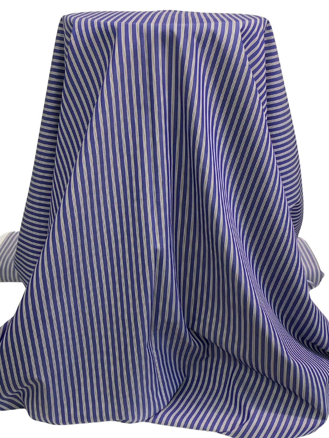 Dark Blue/Raw Umber/White 100% Cotton Vertical Stripe Weave Shirting 58W