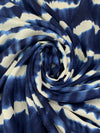 Navy/Cream/Cyan Azure 100% Rayon Abstract Streaks Print Challis 54W