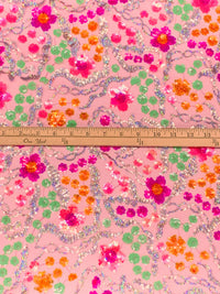 Paradise Pink/Royal Orange/Multi 100% Polyester Embellished Floral Sequins On Netting - Black Halo - 56W
