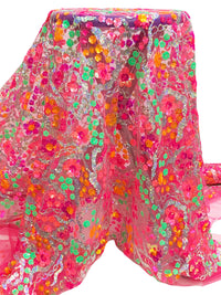 Paradise Pink/Royal Orange/Multi 100% Polyester Embellished Floral Sequins On Netting - Black Halo - 56W
