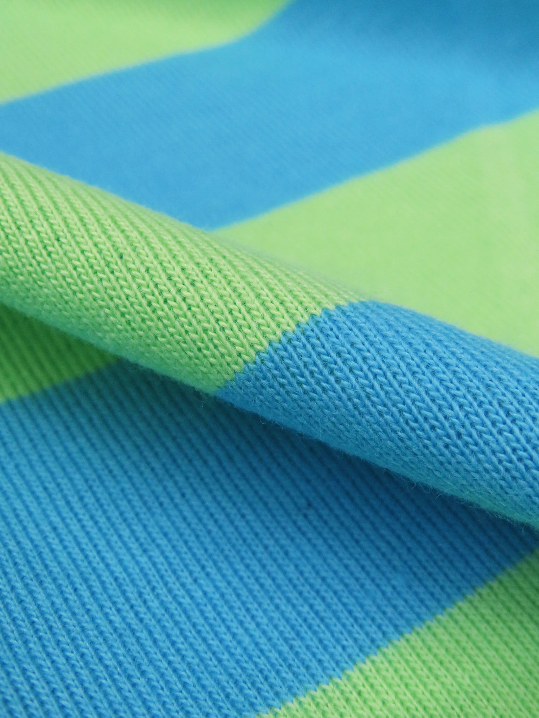 Pistachio Green/Cerulean Cotton/Polyester Horizontal Stripe Jersey Knit 60W