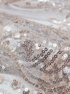 Dusty Pink/Silver/Ghost White 100% Polyester Ornate Floral Damask Embroidered Netting With Sequins - NY Designer - 53W