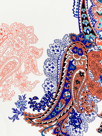 SOLD BY THE PANEL AS IS ONLY - White/Deep Blue/Multi Nylon/Lycra Ornate Floral Paisley Print Swimwear/Activewear Knit 60W