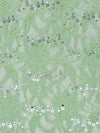 Celadon Green/Silver 100% Polyester Double Scalloped Border Floral Curly Corded Sequined Lace - NY Designer - 49W