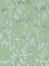 Celadon Green/Silver 100% Polyester Double Scalloped Border Floral Curly Corded Sequined Lace - NY Designer - 49W