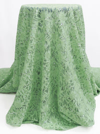 Celadon Green/Silver 100% Polyester Double Scalloped Border Floral Curly Corded Sequined Lace - NY Designer - 49W