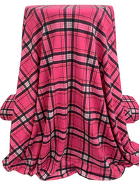 French Rose Pink/Black/White/Coral Polyester/Lycra Plaid Print Brushed Jersey Knit 57W