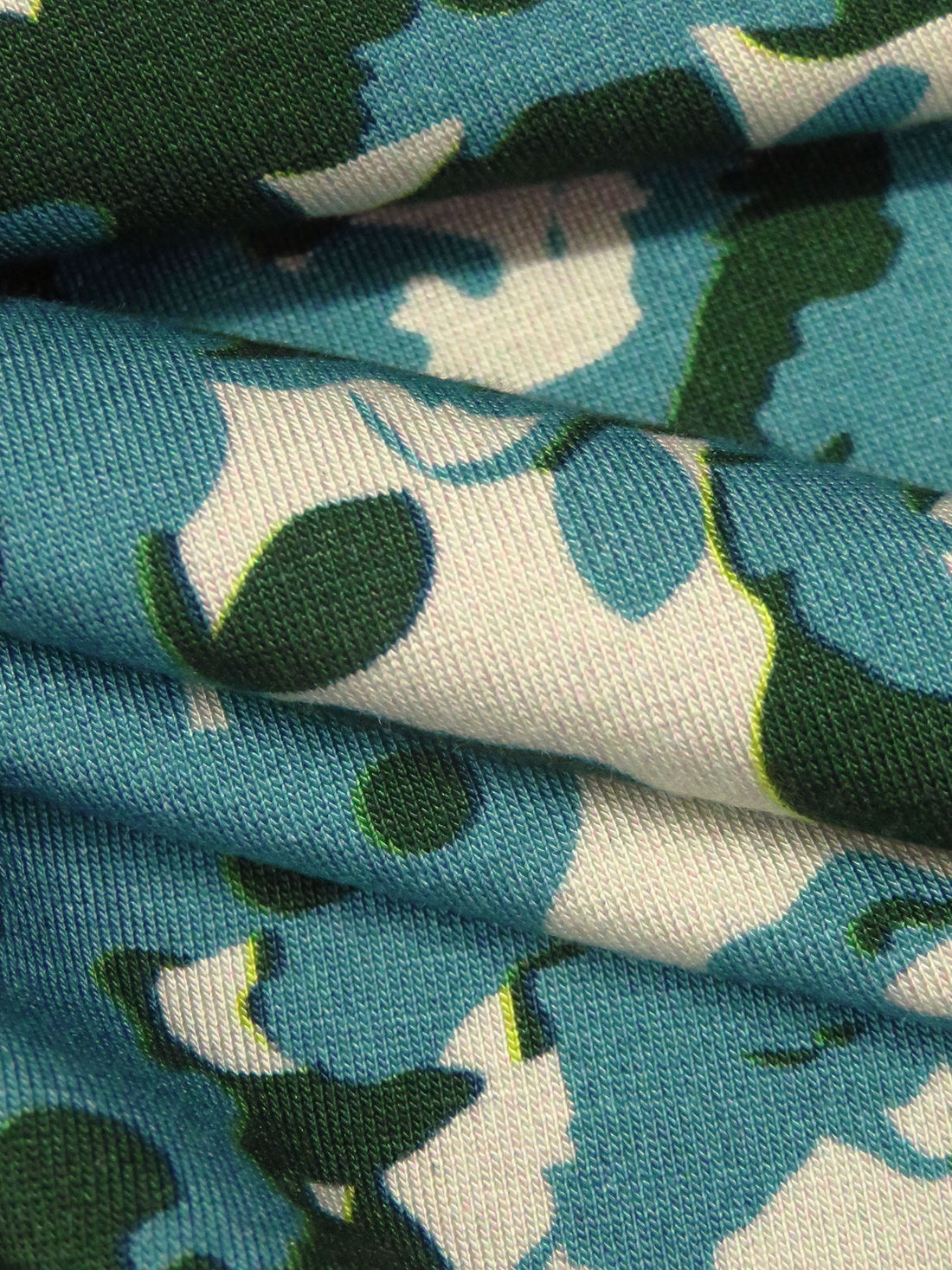 Teal Blue/Very Deep Green/Beige Modal/Lycra Abstract Print Jersey Knit 56W